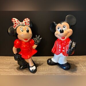 Vintage Mickey And Minnie Mouse Ceramic 9" Statues Walt Disney Productions
